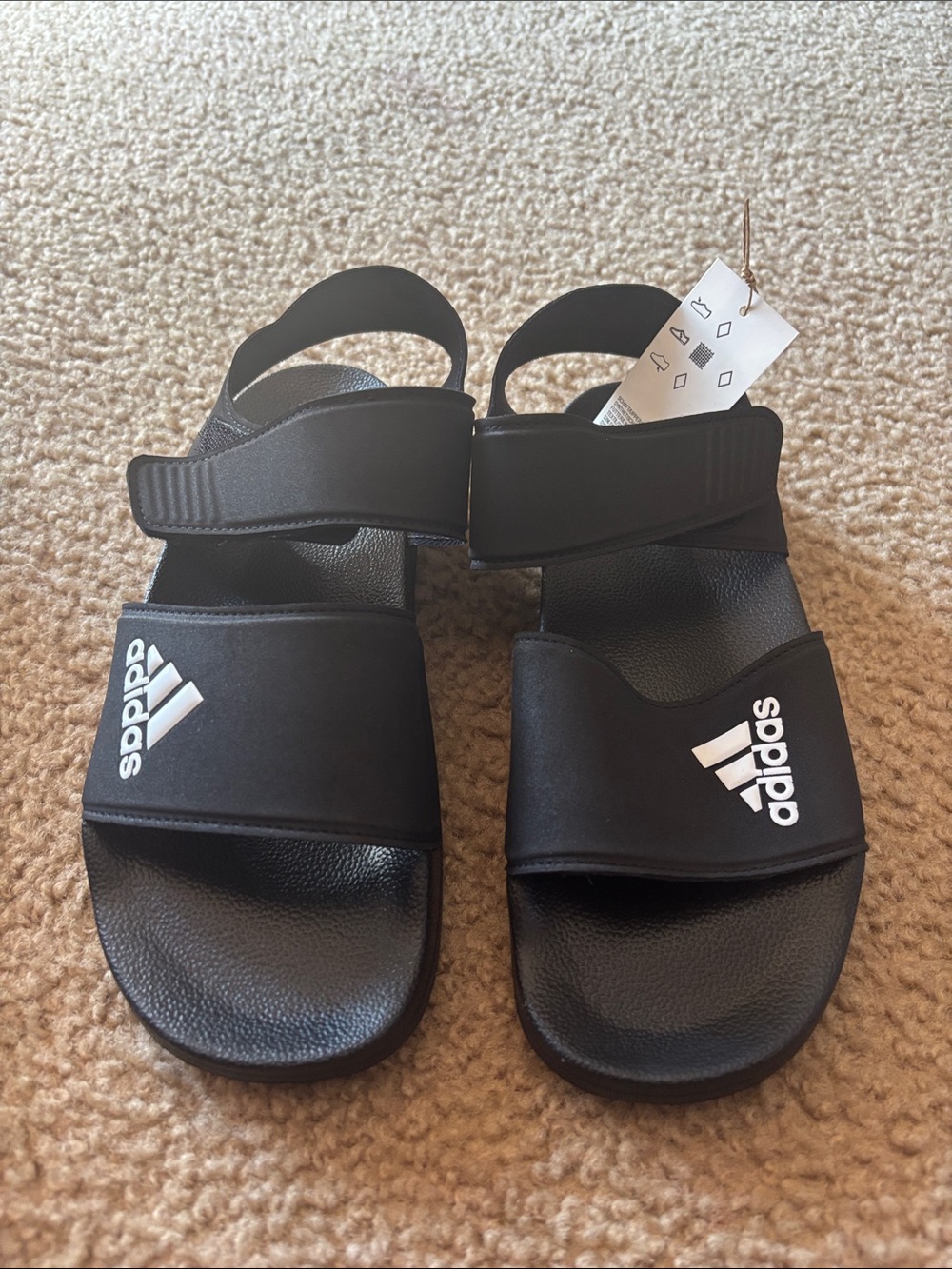 adidas Black Kids' Double Strap Logo Sandals